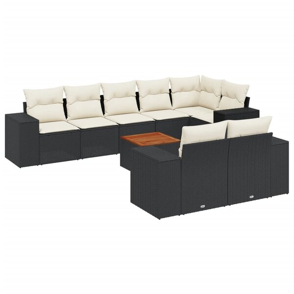 vidaXL Salon de jardin 9 Pièces avec coussins noir résine tressée