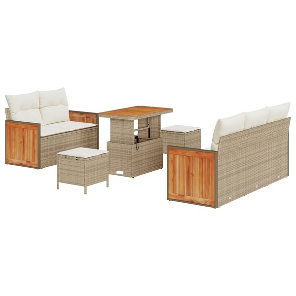 Set de Canapé de Jardin de 8 Pièces avec Coussins Beige Rattan Poly Acacia