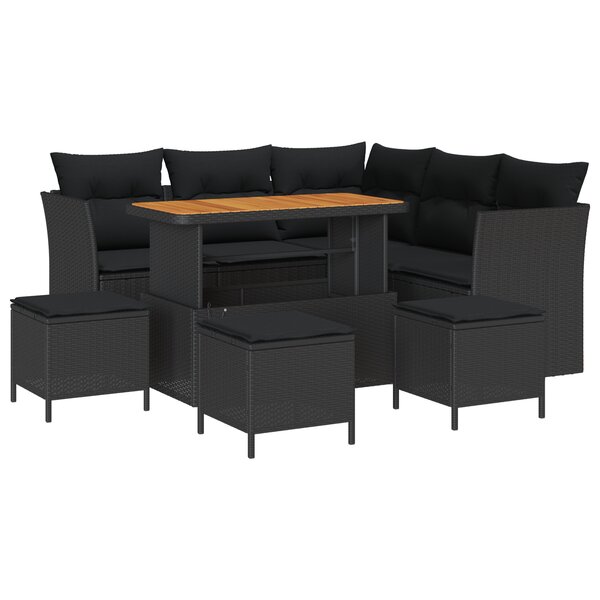vidaXL Ensemble de jardin de 9 pièces avec coussins en rotin noir