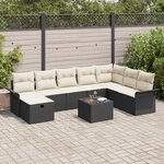 Ensemble de Canapé de Jardin 9 Pièces avec Coussins Noir Poly Rattan