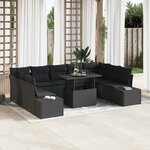 vidaXL Ensemble de canapé de jardin 10 pièces avec coussins en poly rattan noir