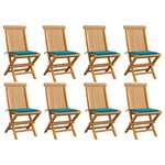 vidaXL Chaises de jardin avec coussins bleu 8 Pièces Bois de teck massif