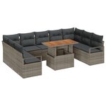 Ensemble de Canapé de Jardin 10 pièces avec Coussins Gris Poly Rattan Acacia