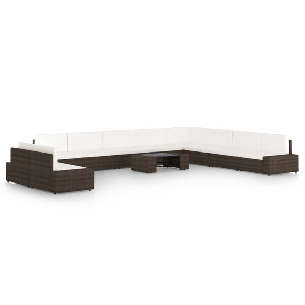 vidaXL Salon de jardin 11 Pièces avec coussins Marron Résine tressée