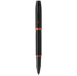 Stylo roller Parker IM Vibrant Rings  Satin noir laqué  attributs orange vif  recharge noire pointe fine  Coffret cadeau