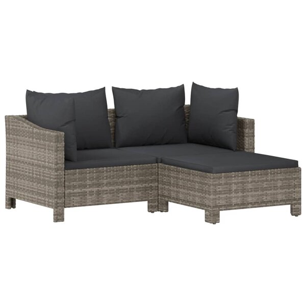 Salon de jardin meuble d'extérieur ensemble de mobilier 3 pièces avec coussins gris résine tressée 02_0015974