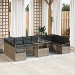 Ensemble de Canapé de Jardin vidaXL 11 Pièces avec Coussins Gris Poly Rattan