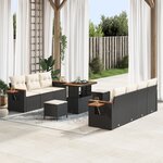 Ensemble de Canapé de Jardin 10 pièces avec Coussins Noir Rattan PE Acacia