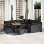 vidaXL Ensemble de Canapé de Jardin 12 Pièces avec Coussins Noir Rattan Synthétique Acacia