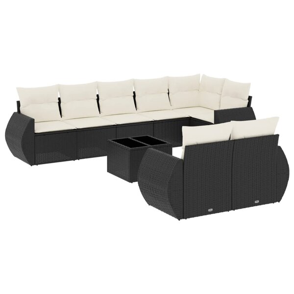 vidaXL Salon de jardin 9 Pièces avec coussins noir résine tressée