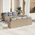Ensemble de 8 Canapés de Jardin avec Coussins en Rotin Poly Beige Acacia