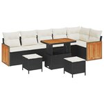 Ensemble de canapé de jardin 9 pièces avec coussins noir poly rattan acacia