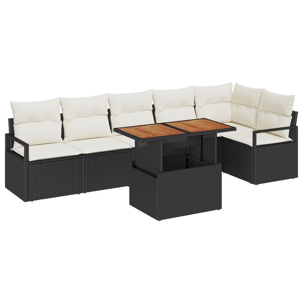 Ensemble de canapé de jardin de 7 pièces avec coussins en poly rattan noir