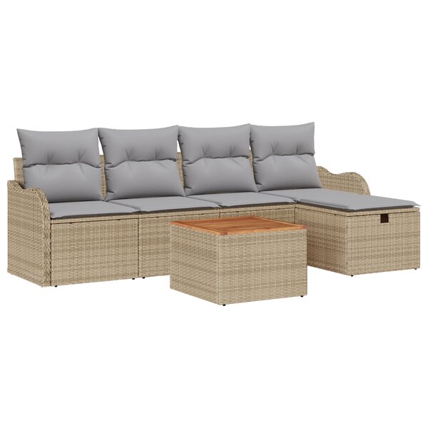 Ensemble de canapé de jardin 6 pièces vidaXL beige avec coussins poly rattan