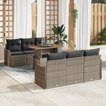 vidaXL Ensemble de Canapés de Jardin 7 Pièces avec Coussins Gris Rattan Poly Acacia