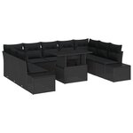 vidaXL Ensemble de canapé de jardin 10 pièces avec coussins en poly rattan noir