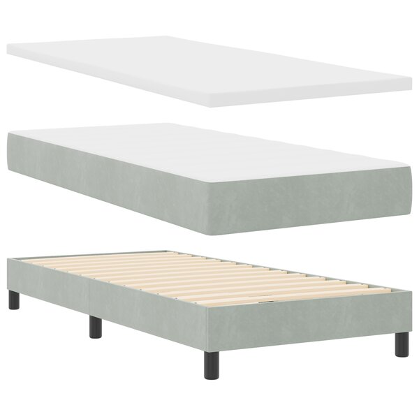 Lit box spring vidaXL avec matelas gris clair 100x200 cm en velours