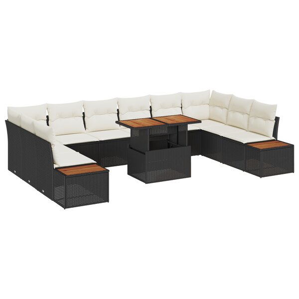 Ensemble de Canapé de Jardin 11 pièces avec Coussins Noir Poly Rattan
