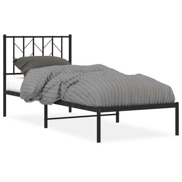 vidaXL Cadre de lit métal avec tête de lit noir 80x200 cm