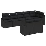 vidaXL Ensemble de canapés de jardin 8 pièces avec coussins en poly rotin noir