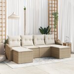 vidaXL Ensemble de Salle à Manger de Jardin 6 Pièces avec Coussins en Rattan Poly Beige
