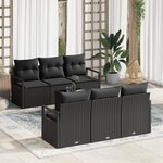 Ensemble de Canapé de Jardin de 7 pièces avec Coussins Noir Poly Rattan
