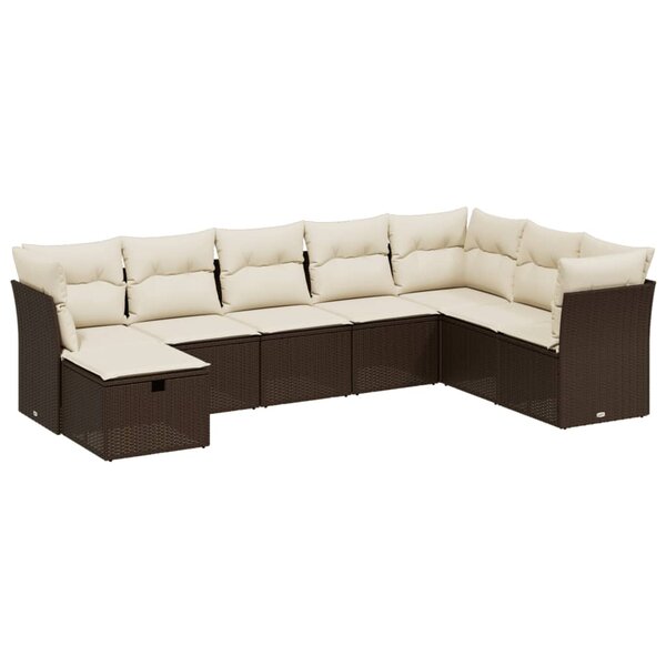 vidaXL Salon de jardin 8 Pièces avec coussins marron résine tressée