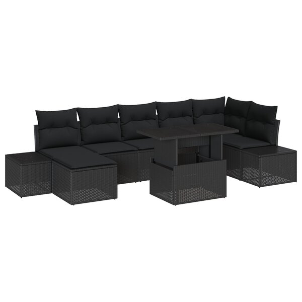 vidaXL Ensemble de Canapé de Jardin 8 Pièces avec Coussins Noirs en Poly Rotin