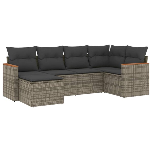 vidaXL Salon de jardin 6 Pièces avec coussins gris résine tressée