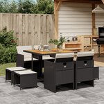 vidaXL Ensemble à manger de jardin 9Pièces coussins noir résine tressée
