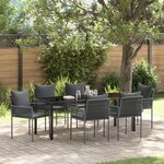 vidaXL Set de salle à manger de jardin 7 pièces avec coussins en poly rotin noir