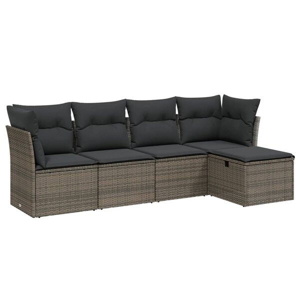vidaXL Salon de jardin 5 Pièces avec coussins gris résine tressée
