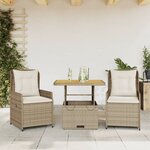 vidaXL Ensemble de bistro 3 Pièces avec coussins beige résine tressée