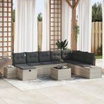 vidaXL Set de canapé de jardin 9 pièces avec coussins en rotin poly léger gris