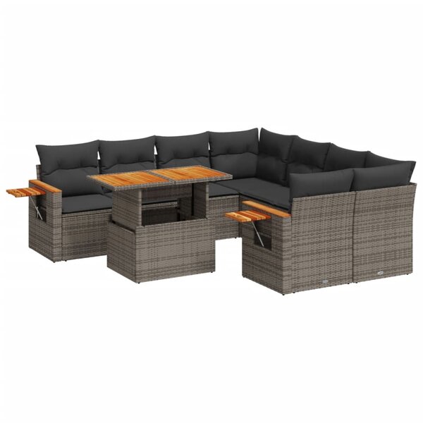 vidaXL Salon de jardin 9 Pièces avec coussins gris résine tressée