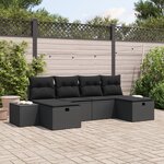 vidaXL Set de canapé de jardin 6 pièces avec coussins noir en poly rattan