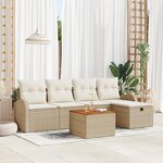 Ensemble de canapé de jardin 6 pièces avec coussins beige poly rattan