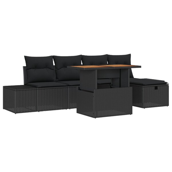 vidaXL Canapé de Jardin 6 Pièces avec Coussins Noirs en Poly Rattan