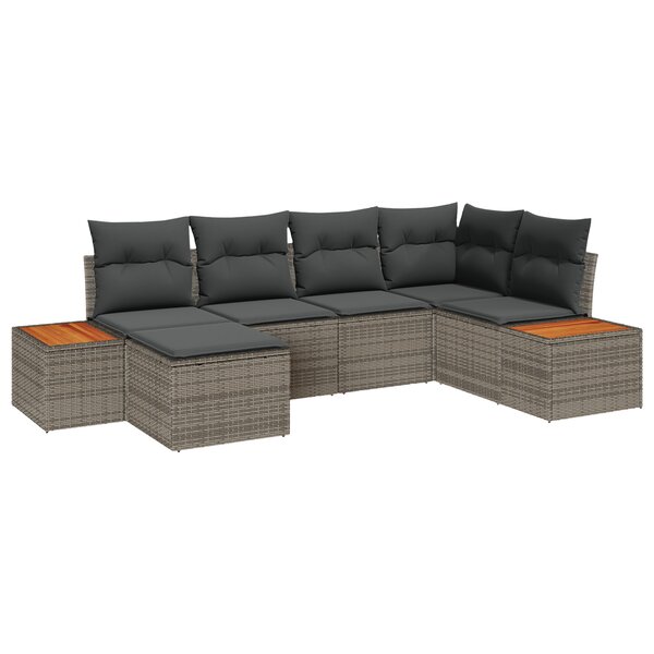 vidaXL Ensemble de Canapé de Jardin 6 Pièces avec Coussins Gris Poly Rattan Acacia
