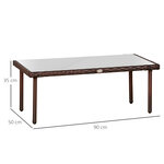 Table basse de jardin plateau verre trempé 5 mm résine tressée imitation rotin chocolat