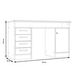 ALICANTE Bureau a clés, 1 porte, 4 tiroirs - Décor papier blanc - L 126 x P 55 x H 76 cm