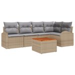 vidaXL Ensemble de Canapés de Jardin 6 Pièces avec Coussins Beige Poly Rattan Acacia