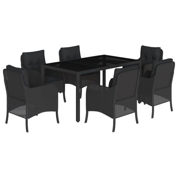vidaXL Ensemble à manger de jardin coussins 7Pièces Noir Résine tressée