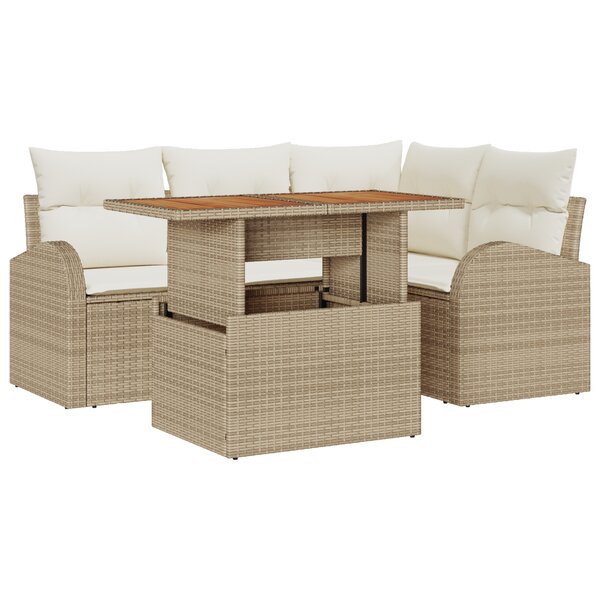 vidaXL Ensemble de Dîner de Jardin de 5 Pièces avec Coussins Beige Rattan poly Acacia