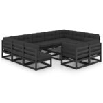 Salon de jardin meuble d'extérieur ensemble de mobilier 12 pièces avec coussins noir bois de pin massif 02_0015627