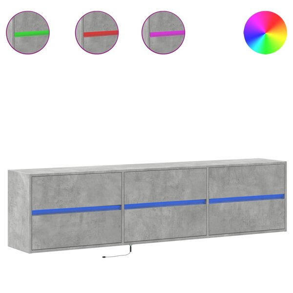 vidaXL Meuble TV mural avec LED gris béton 180x31x45 cm