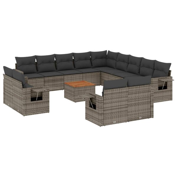 vidaXL Salon de jardin avec coussins 14 Pièces gris résine tressée