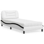 vidaXL Lit avec matelas blanc et noir 90x200 cm similicuir