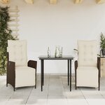 vidaXL Ensemble à manger de jardin 3 Pièces et coussins marron poly rotin