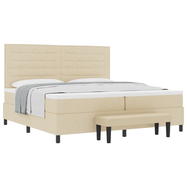 vidaXL Lit Box Spring avec Matelas & Banc Crème 200x200 cm Tissu